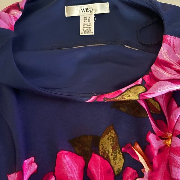 Blue Sheath Cocktail Dress with Pink Floral - Picture 6 of 6